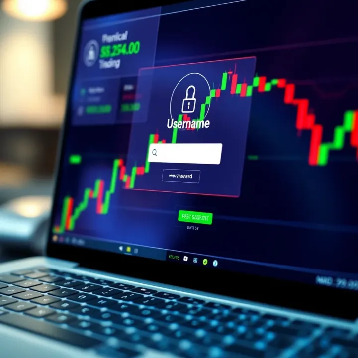 Secure login interface displaying username and password fields on a digital trading platform
