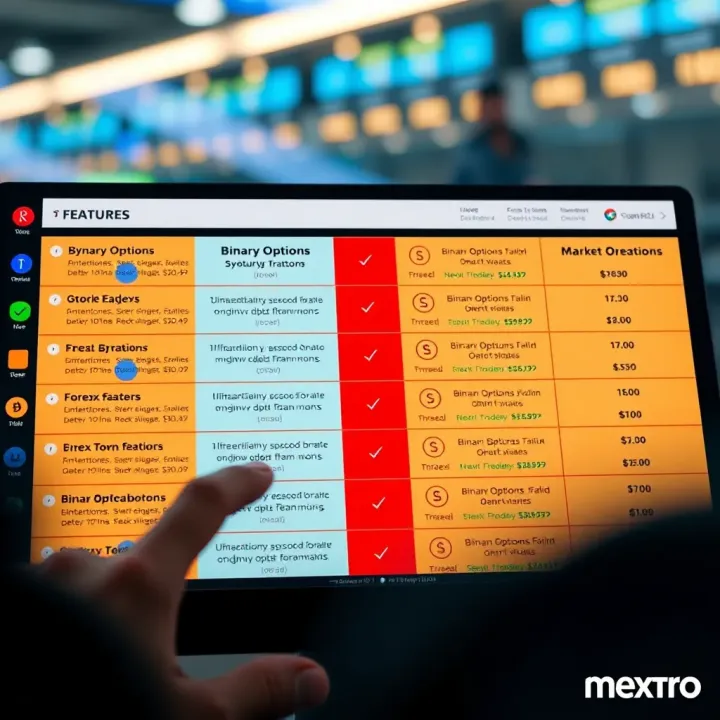 Comparison of Binary Options and Forex Trading Features Comparison chart highlighting features of binary options versus forex trading