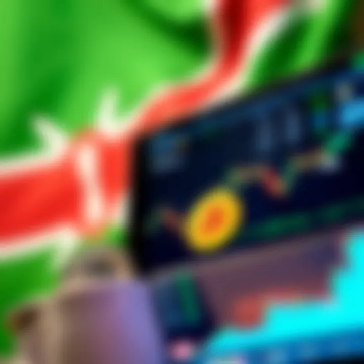 Digital interface displaying various cryptocurrencies with Kenyan flag background