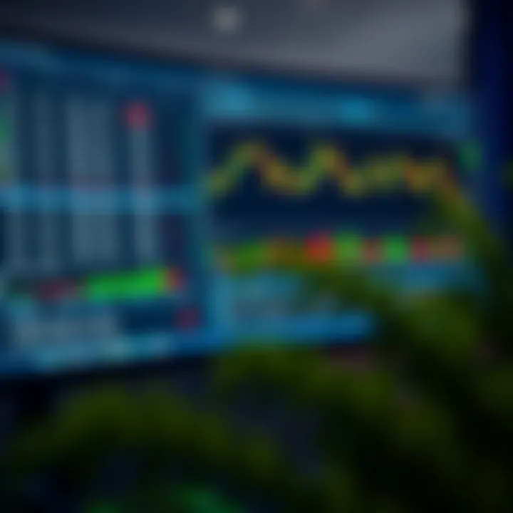 Modern computer screen displaying forex trading charts and analytics