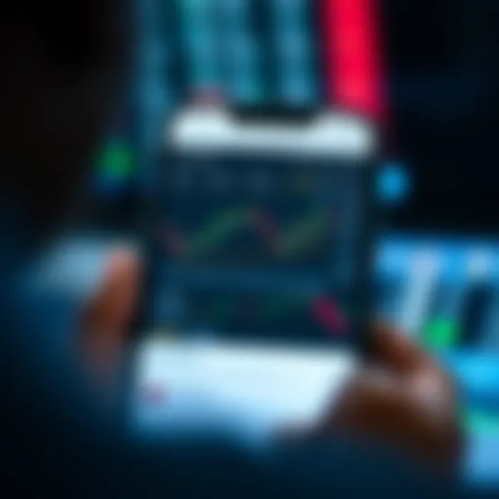 Mobile phone displaying forex trading app interface with currency charts and trading options for Kenyan market