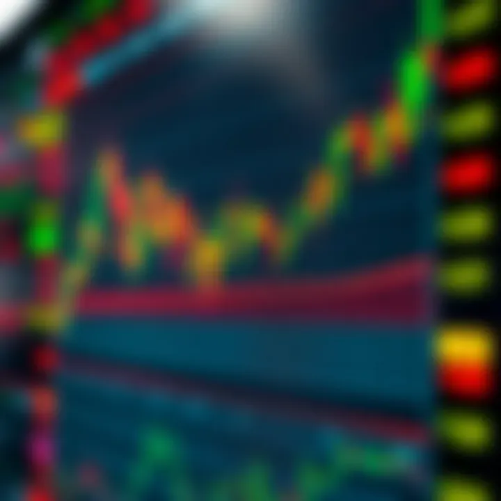 Illustration of a forex trading chart displaying currency exchange rates with indicators
