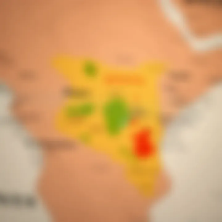 Map of Kenya highlighting regions vulnerable to natural disasters with weather patterns and hazard zones