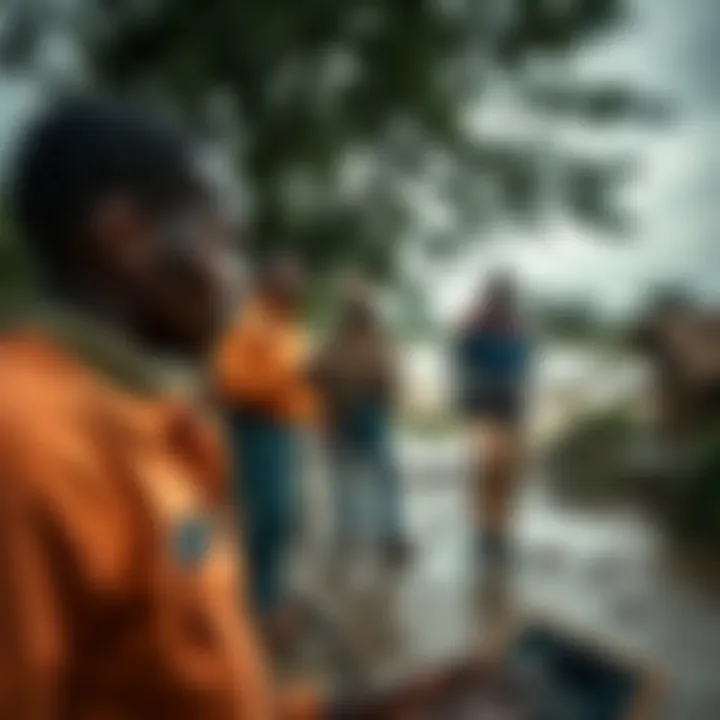 Emergency response team coordinating relief efforts in a rural Kenyan community affected by flooding