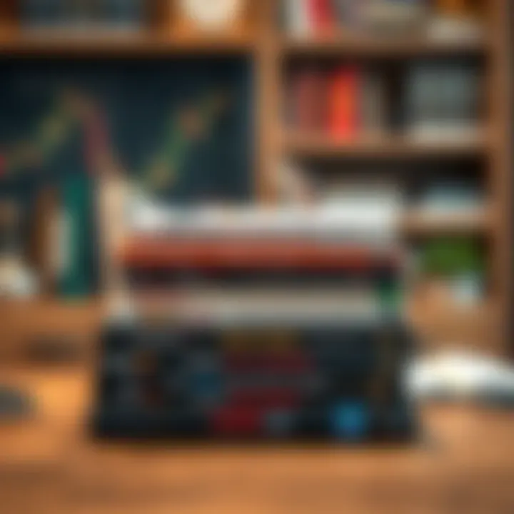 Curated Collection of Essential Forex Trading Books Stack of influential books about forex trading and financial markets on a wooden desk