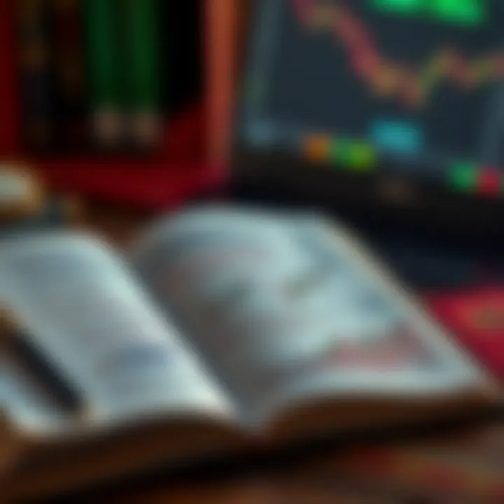 Open book displaying forex charts and notes on trading strategies with a Kenyan flag on the side