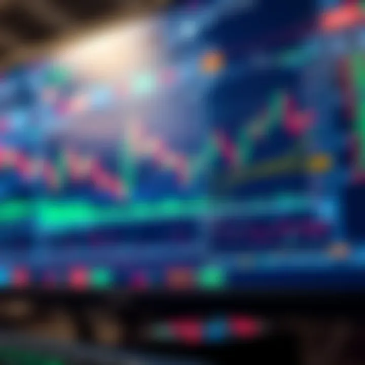 Digital interface showing binary trading bot software with charts and algorithm controls on screen