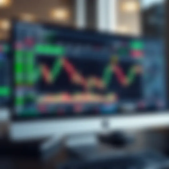 Forex Trading Platform Interface with Market Analytics Computer screen displaying forex trading platform with charts and data