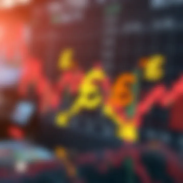 Conceptual illustration of currency exchange symbols connected by arrows indicating market dynamics