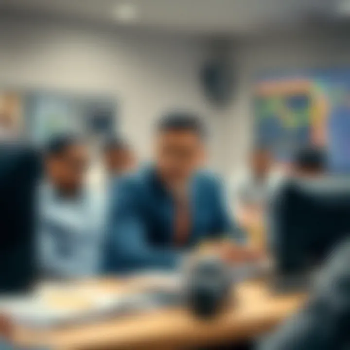 Classroom setting with learners engaging in forex trading education