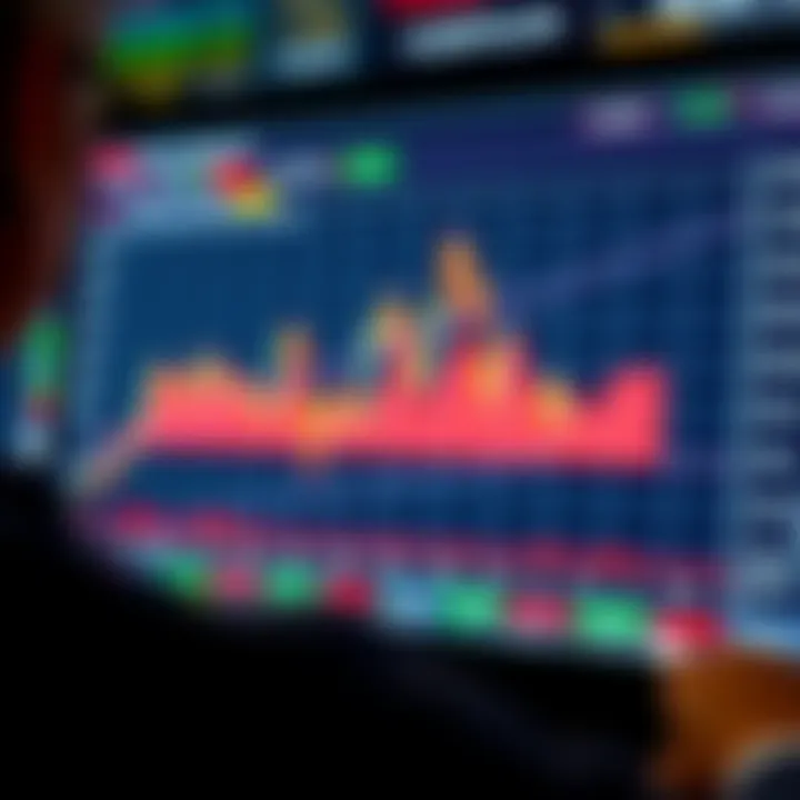 Graph showing currency exchange rate fluctuations in a digital trading platform