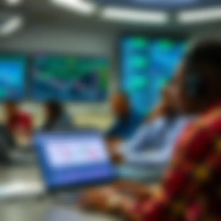 Classroom setting with students learning forex trading concepts on laptops in Kenya