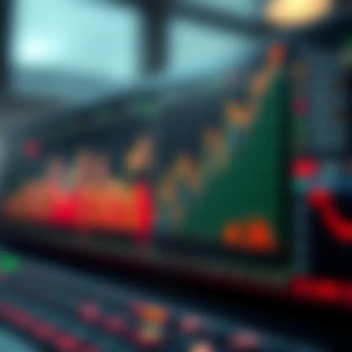 Graph showing currency exchange rates with upward trend lines on a digital screen