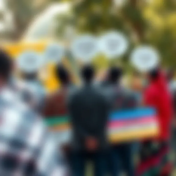 Illustration of community members standing together with inclusive speech bubbles showing support and respect for gender diversity