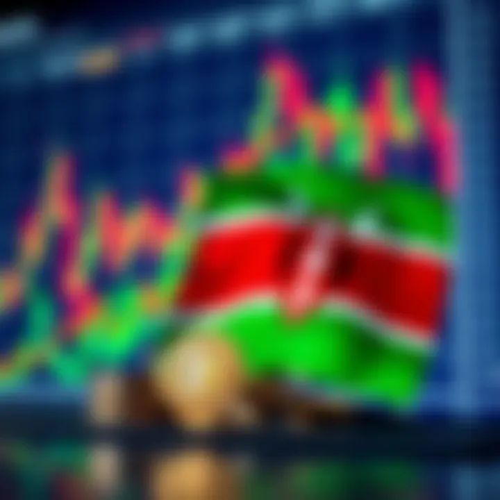 Graph showing forex market trends with digital currency symbols and Kenyan flag