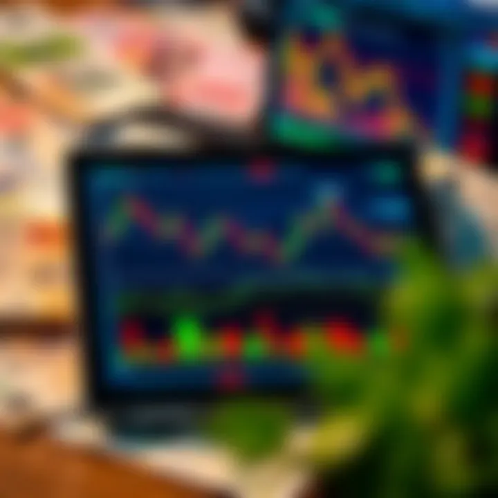Forex trading charts and graphs on a digital tablet with Kenyan currency notes in the background