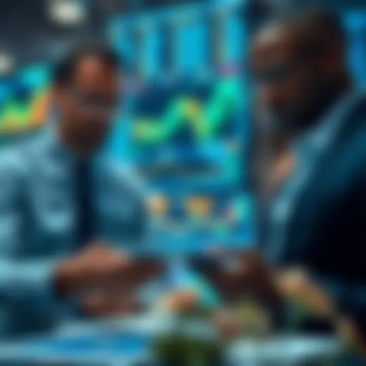 Business professionals analyzing financial charts with risk management indicators on digital devices