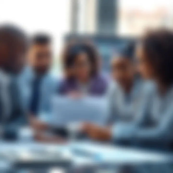 Corporate team discussing strategies with data visualization of risk factors and mitigation measures