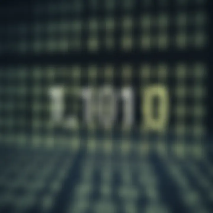 Diagram illustrating binary numeral system with zeros and ones connected in a digital grid