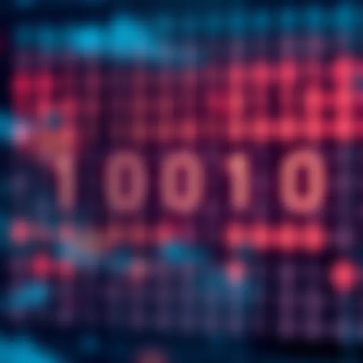 Diagram illustrating binary numeral system with ones and zeros in a digital grid