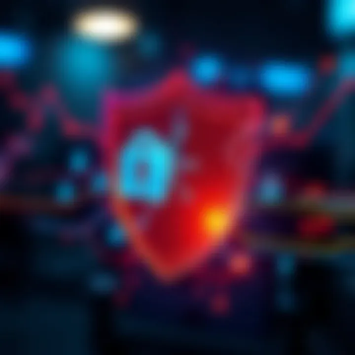 Conceptual visualization of cybersecurity shield integrating binary elements, highlighting protection against digital threats