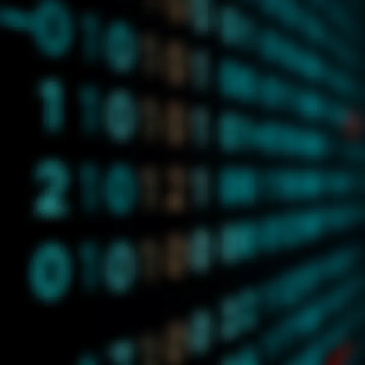 Visual representation of binary digits as a sequence of zeros and ones forming digital code