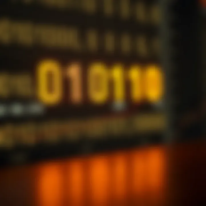 Diagram showing binary digits converting into alphabetic text characters