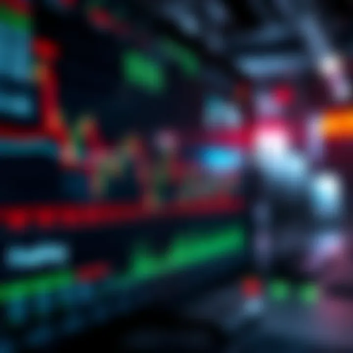 Illustration of a digital interface displaying automated forex trading graphs and currency exchange charts