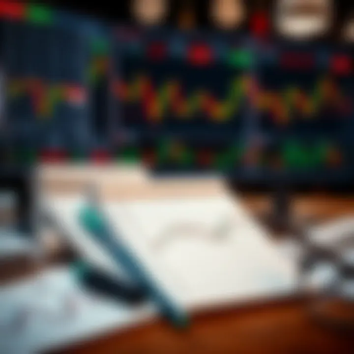 Collection of PDF resources displayed alongside forex candlestick charts and trading strategy notes