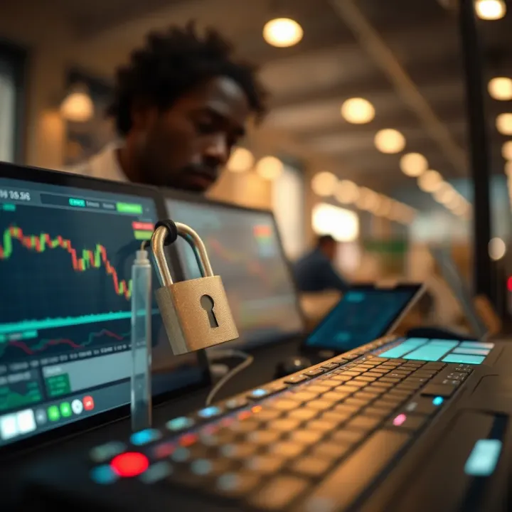 Security features on digital device protecting online currency trading accounts