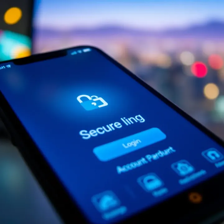 Illustration of a secure login screen on a mobile trading platform emphasizing security features and account management