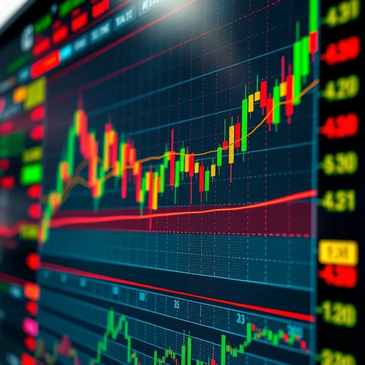 Illustration of a forex trading chart displaying currency exchange rates with indicators