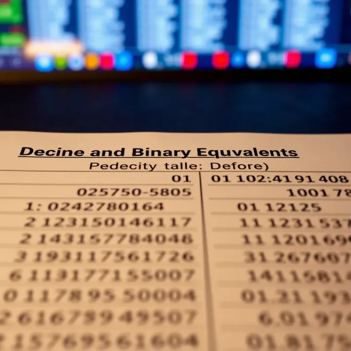 Table showing decimal numbers and their corresponding binary values for easy reference