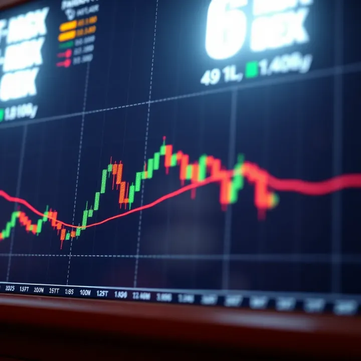 Chart displaying candlestick patterns and moving averages for forex trading analysis