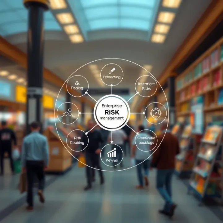 Diagram illustrating the framework of enterprise risk management with interconnected components representing identification, assessment, and control of organizational risks