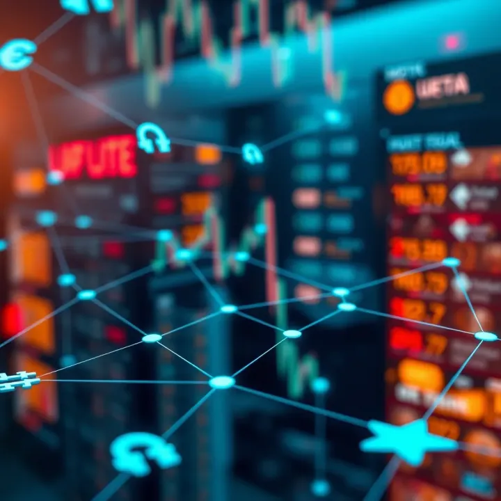 Conceptual representation of forex market with currency symbols and digital network connections
