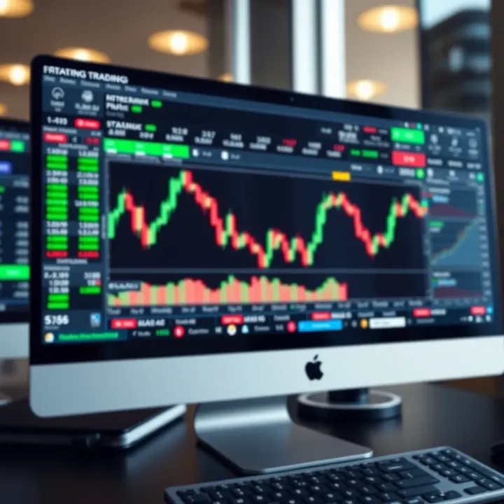 Computer screen displaying forex trading platform with charts and data