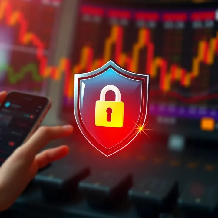 Secure shield icon overlay on smartphone representing safety features in forex trading apps