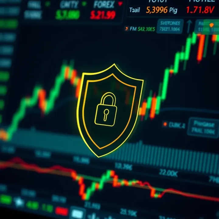 Secure digital shield symbol overlaying a forex trading platform interface