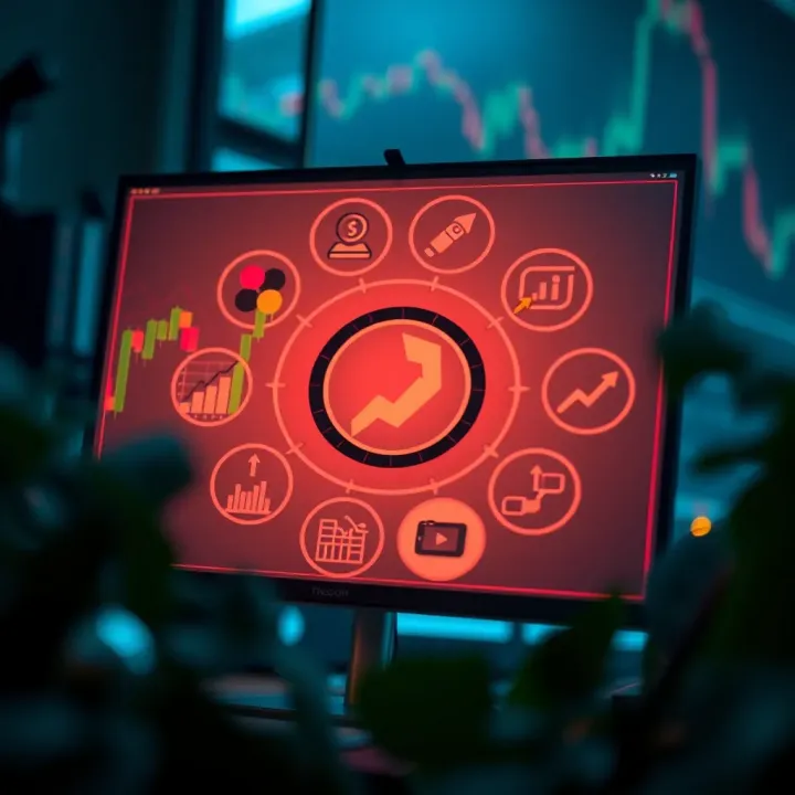 Graphic displaying various forex trading tools and strategy icons relevant for beginners