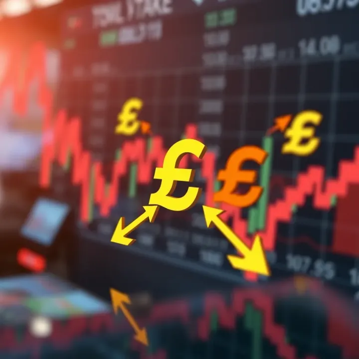 Conceptual illustration of currency exchange symbols connected by arrows indicating market dynamics