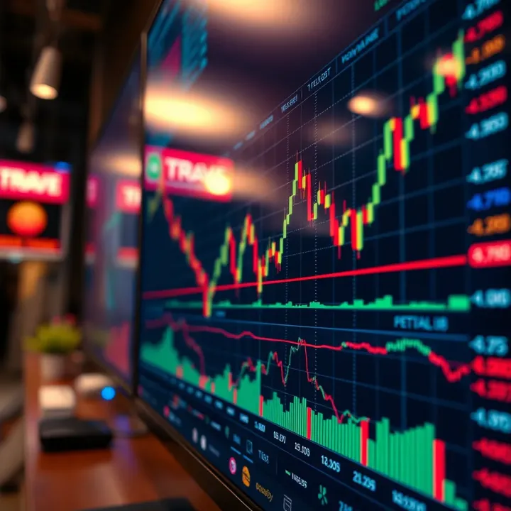 Forex trading charts displaying market trends and currency pairs on a digital screen