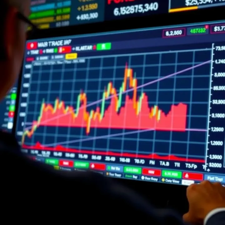 Graph showing currency exchange rate fluctuations in a digital trading platform