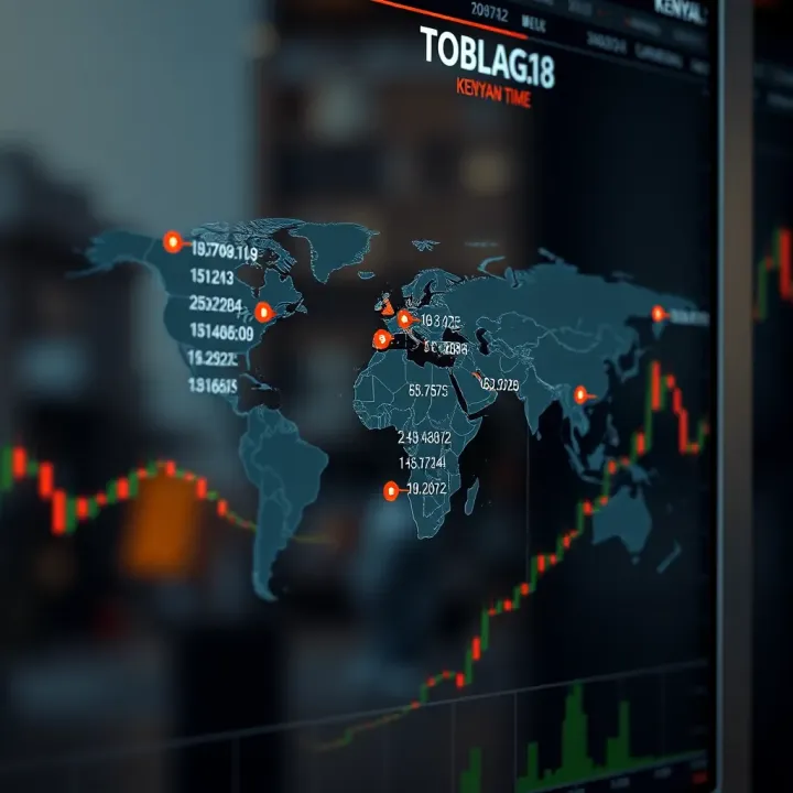 World map showing global forex trading sessions aligned with Kenyan local time