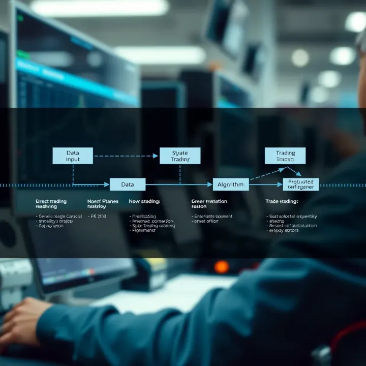 Diagram illustrating the workflow of an automated binary trading system displaying data input, algorithm processing, and trade execution