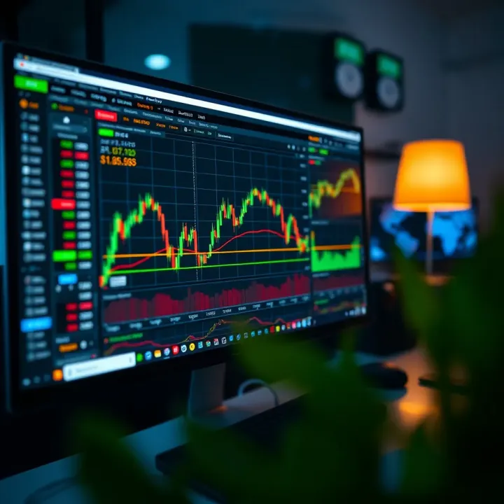 Computer screen showing a forex trading platform interface with charts and trading options