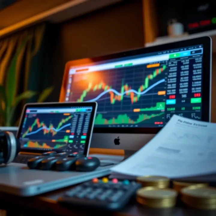 Conceptual illustration of a trading account setup with currency symbols and digital devices