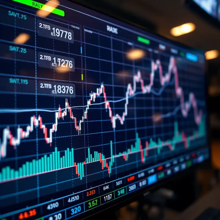 Graph showing currency exchange rate fluctuations on a digital trading platform