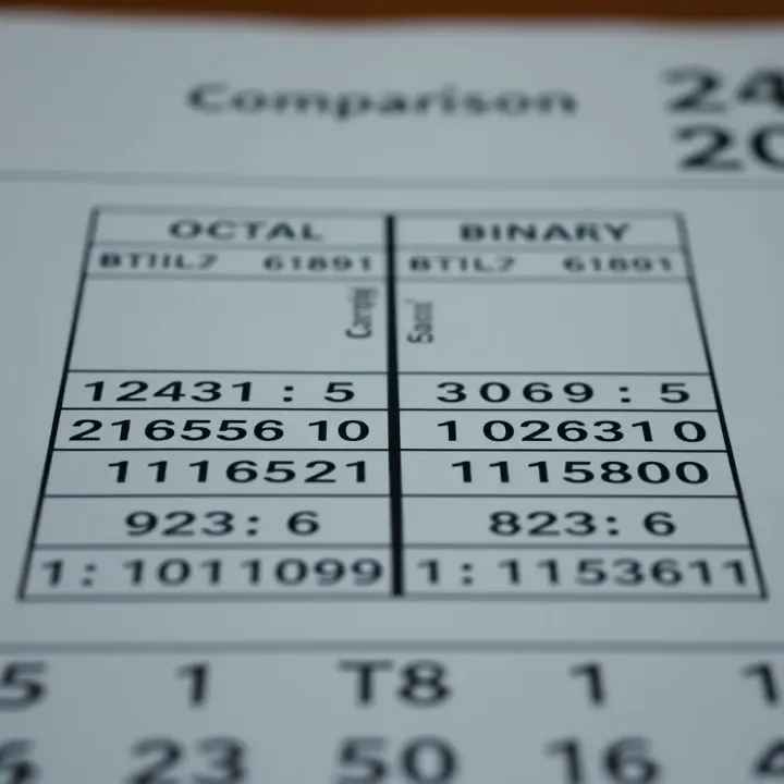 Table comparing octal numbers with their binary equivalents