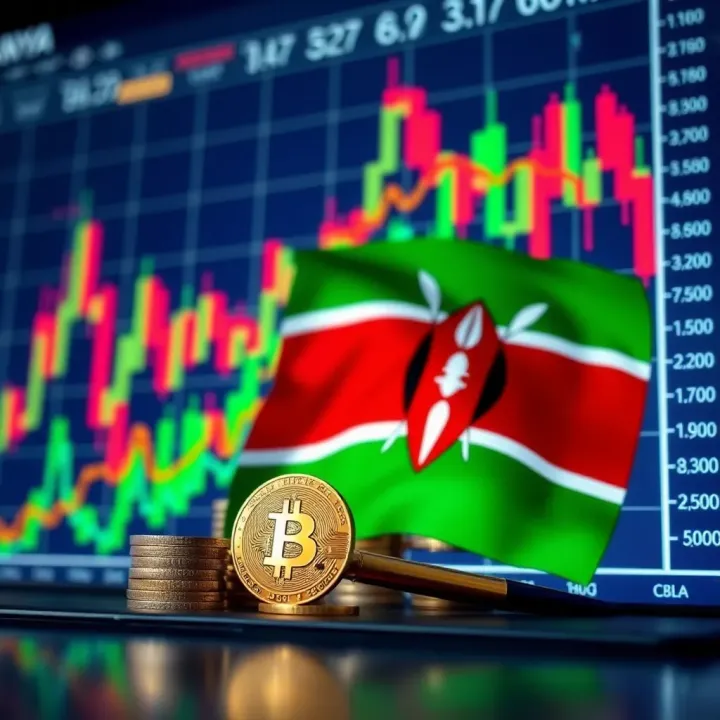Graph showing forex market trends with digital currency symbols and Kenyan flag